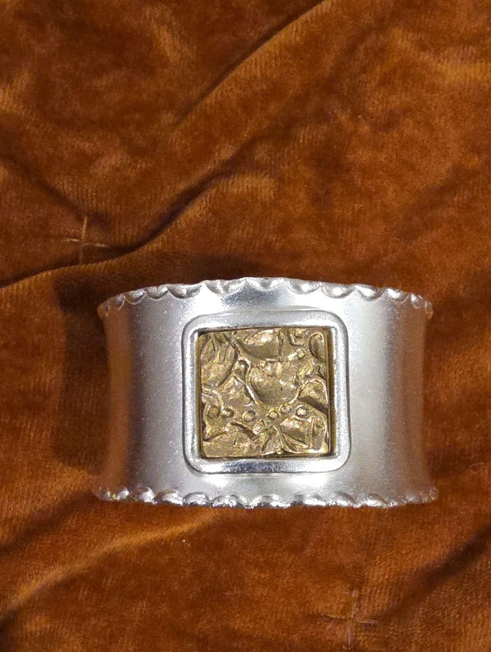 Rustic Cuff Silver Scalloped Wide Cuff Bracelet